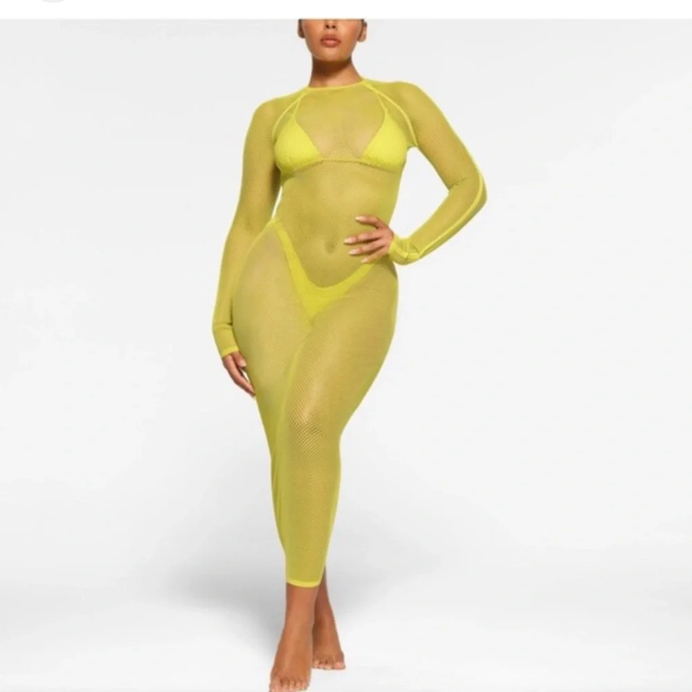SKIMS Swim Warp Knit Cover-Up + Bikini Bottom l Citrus Yellow